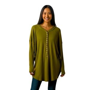 INTIMATELY BY FREE PEOPLE Womens Olive green Henley Night Shirt sz Small blouse